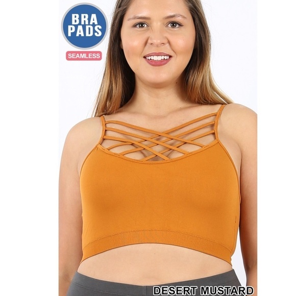 Plus Size Gold Strappy Triple Criss Cross Padded Bralette Seamless Wireless - Picture 1 of 4